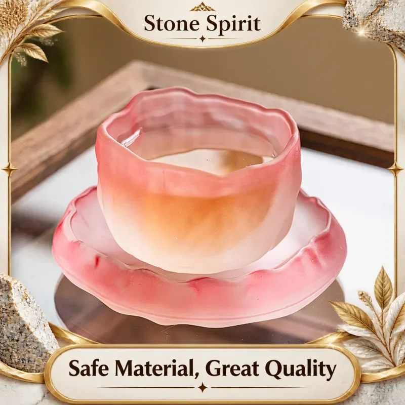 Crystal Glass Glacier Cup, Gradient Pink Small Tea Cup, Household Kung Fu Tea Set, Tea Cup, Home Desktop Decoration, 60ml