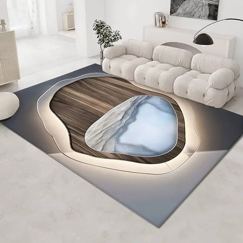 VIKAMA 3D Visual Irregular Agate Wood Grain Large Area Rug Non Slip Modern Light Luxury Living Room Floor Home Decor