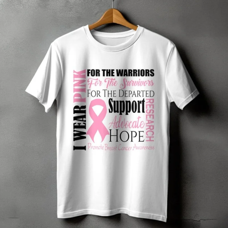 Pink T Shirts Gift for Support of Breast Cancer Survivor Awareness Shirt Gift for Breast Cancer Survivor Pink Ribbon Cotton Tee