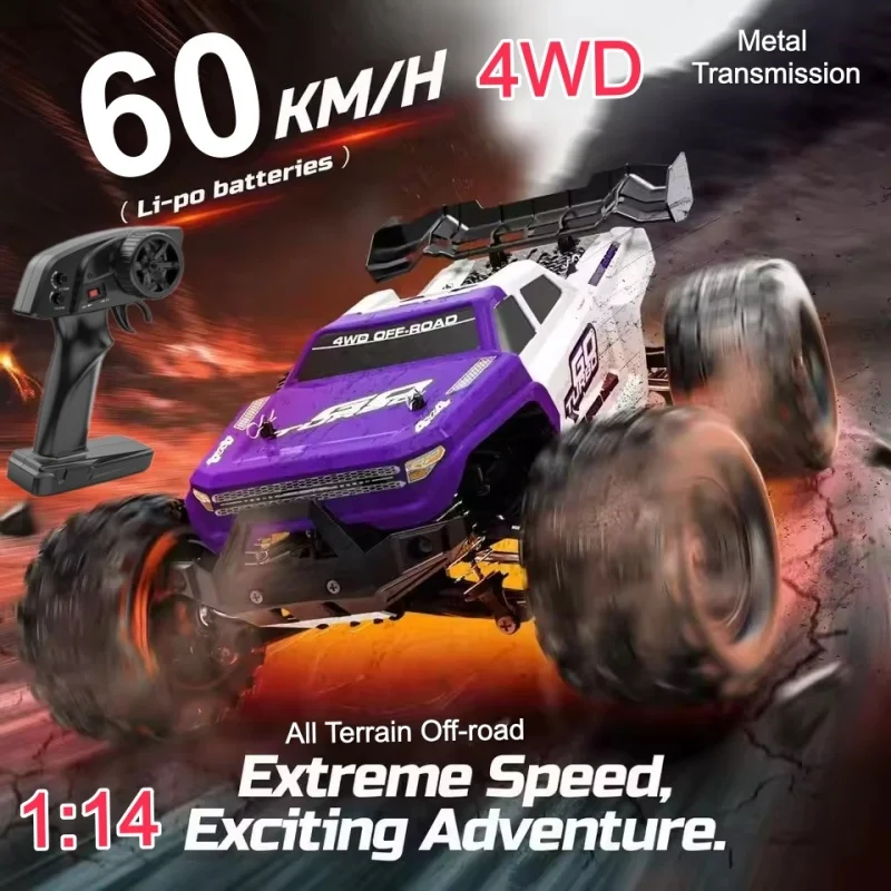 Professional 150M Racing 1:14 4WD High Speed Remote Control Truck 60KM/H All Terrain Off-road Metal Drift RC Car Truck Model Toy