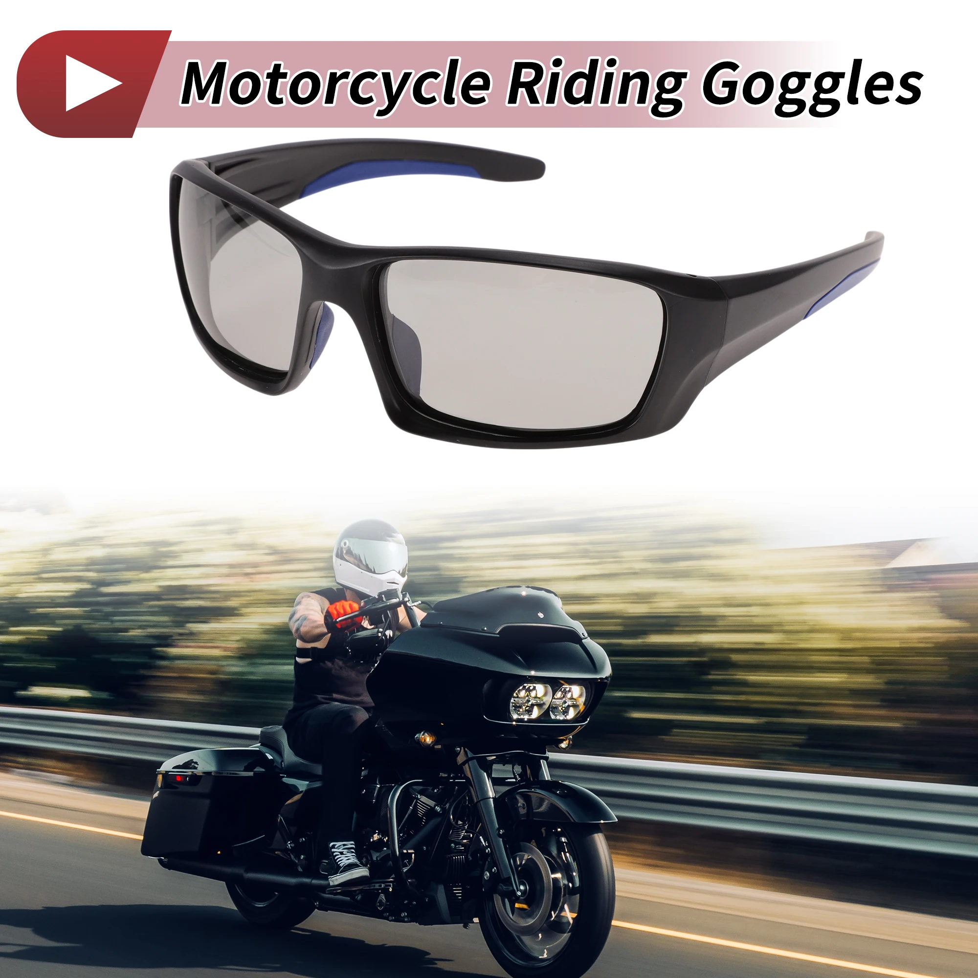 

X Autohaux 1Pc Motorcycle Riding Goggles Anti-glare Tri-acetel Cellulose PC UV400 Cycling Sunglasses Light Gray Lens Black Frame
