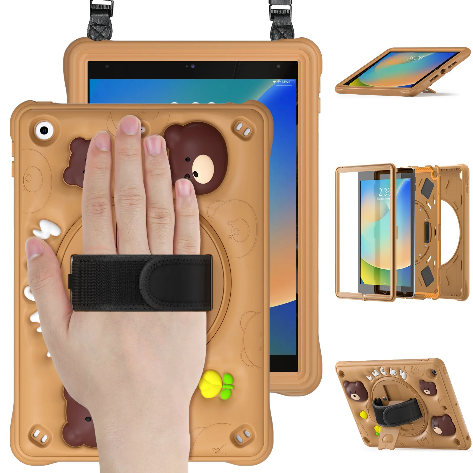 

Для iPad Air 11 2024 Ipad 10 2022 Ipad Air 4 2020 iPad Pro 11 2020 ipad 7 8 9th Kids Чехол-подставка Funda Плечевой ремень