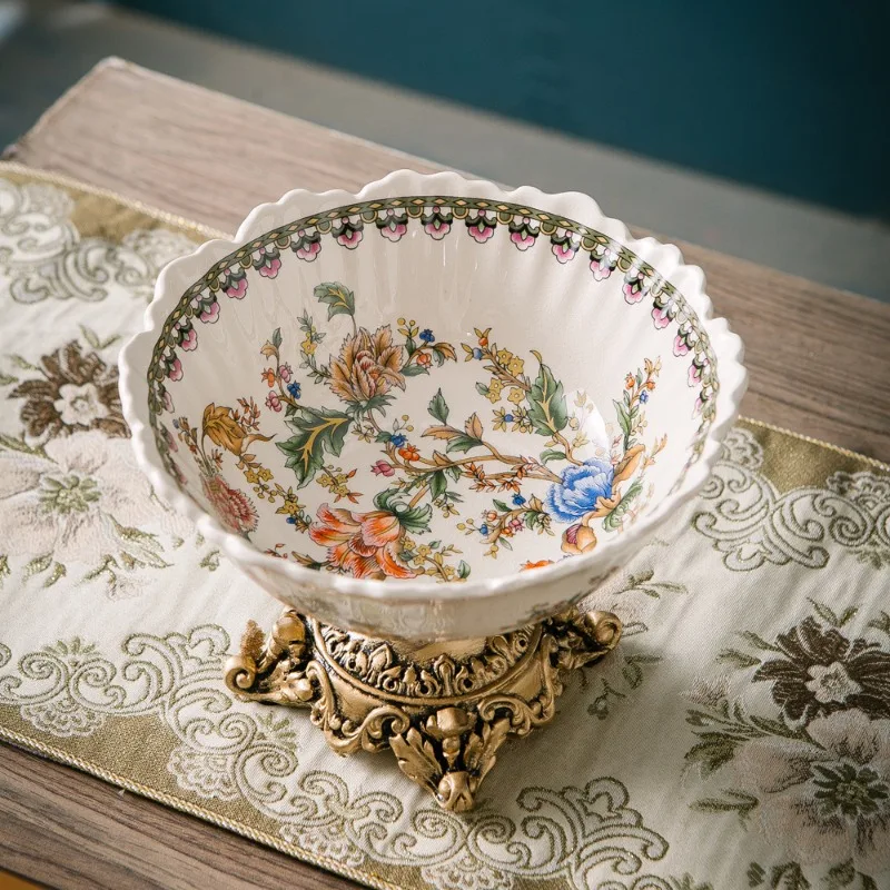 طبق فاكهة سيراميك فرنسي أوروبي عتيق لغرفة المعيشة فيلا وعاء منزلي طويل القامة أطباق فواكه مجففة أوروبية