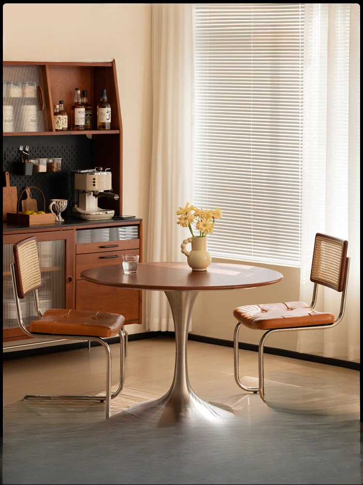 

Solid wood small apartment designer tulip light luxury round table