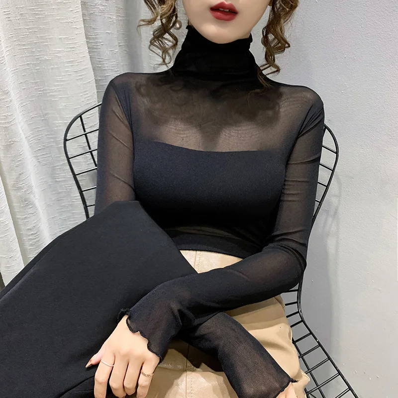 

Ele High Collar Long Sve Women's Base irt Me Inner Wear Slimming Top Trendy 2024 Autumn Winter T-irt