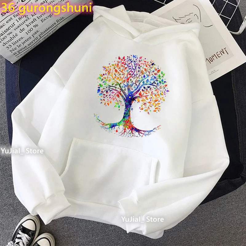 2022 Hot Sale Watercolor Tree Of Life Printed Sweatshirt Women Funny Artistic White/Prink/Gray Cap Hoodies Harajuku Tracksuit