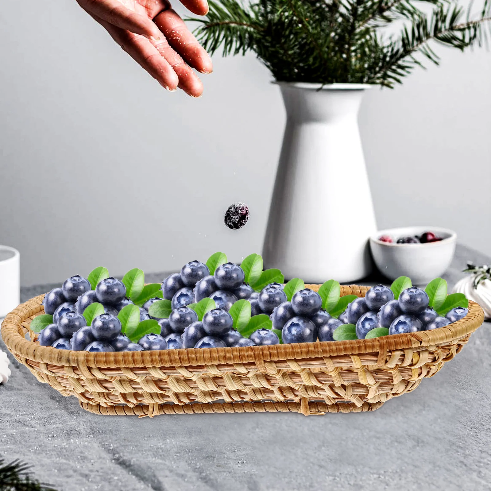 

1Pcs Autumn Khaki Rattan Towel Tray Basket Size S Handmade Woven Plate Basket Tableware Organizer Rattan Towel Tray