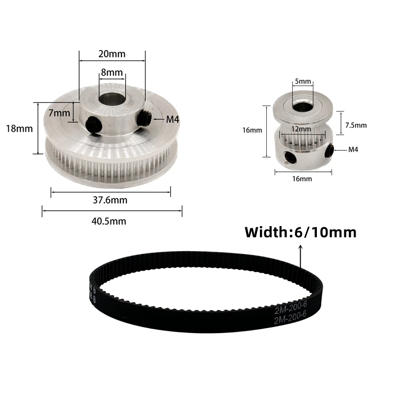 60T 20Zähne Riemenbreite 10mm 2GT Zahnriemenscheiben-Set Spannradbohrung 3~12mm Untersetzung 3:1GT2 Synchronriemenscheiben-Riemen-Set – Detail 2
