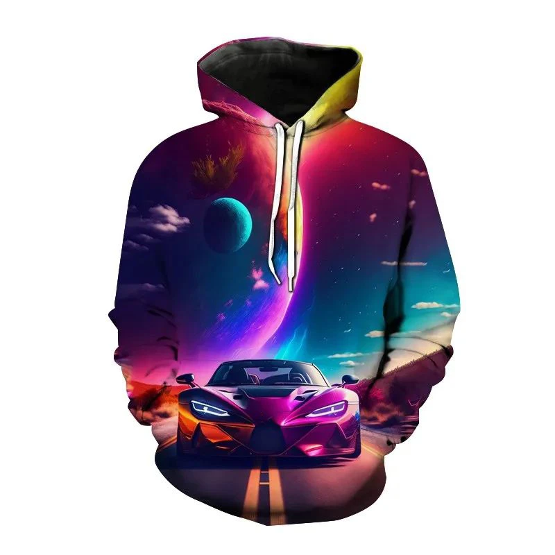 Cool Sports Car 3D Printed Hoodies Men Outdoor Loose Oversize Hoodie Pullover Long Sleeves Dark Color 2024 New Trend Hoodies