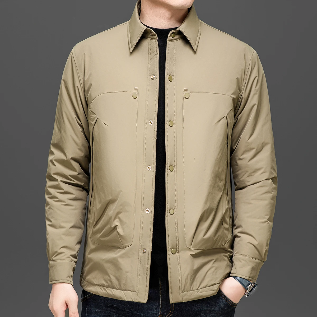 Casual Single Breasted Duck Down Jacket 2026 Autumn Winter Windproof Warm Puffer Coat High Streetwear Padded Top Parkas Clothing
