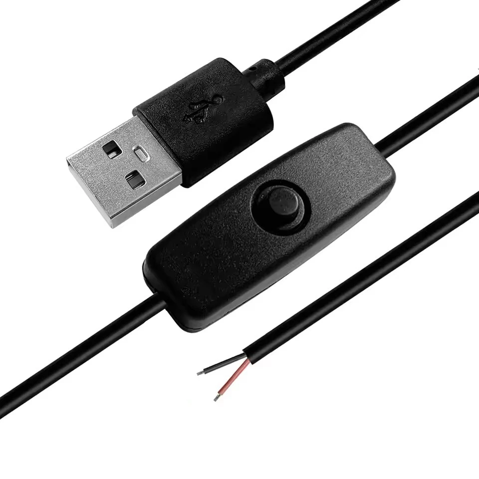 10-個-15-メートルホワイト-ブラック銅-2-コア-usb-オスシングルヘッド充電ケーブル-304-または-501-スイッチ付き