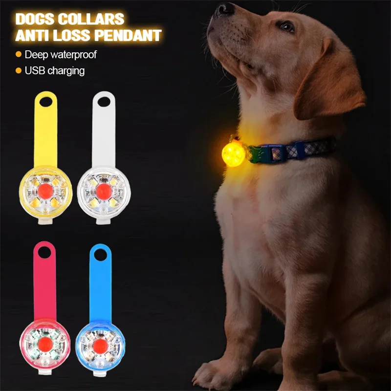 Dog Anti Loss Collars LED Waterproof Safety Flashing Light USB Rechargeable Night Glowing Pendant For Dogs Cats Pets