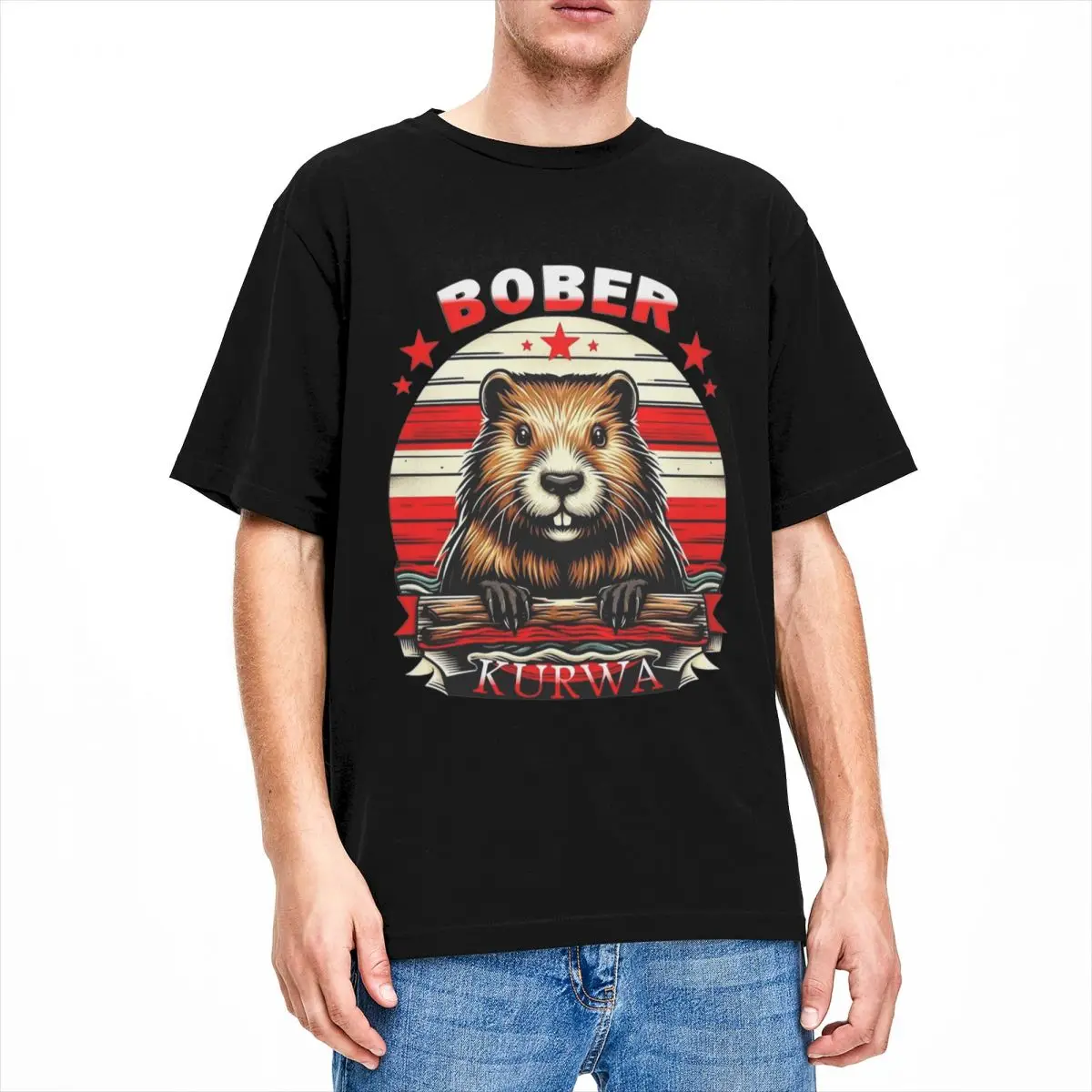 Men Beaver Bobr Bober Kurwa Meme T Shirts Pure Cotton Tops Funny Short Sleeve Round Collar Tee Shirt 4XL 5XL 6XL T-Shirts