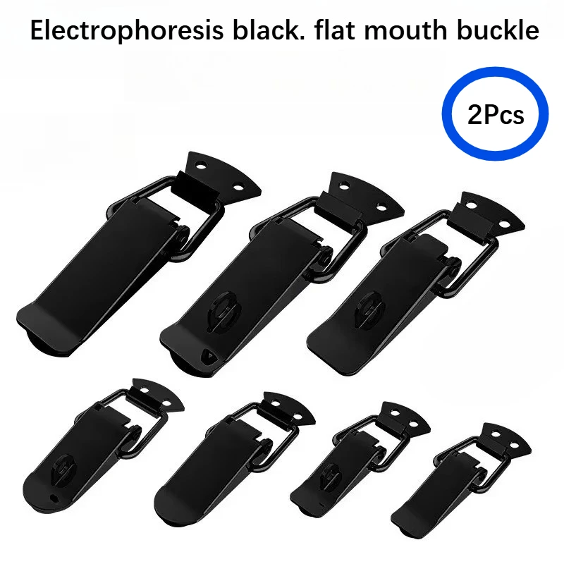 Black Stainless Steel Padlock Buckle, Spring Buckle, 90-Degree Old-Fashioned Door Lock Buckle, Flat Mouth Industrial Box Bu2Pcs