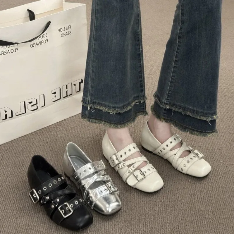 

Французские туфли Мэри Джейн женские, весна 2026, новинка, элегантные, с мягким квадратным носком, повседневные туфли без каблука