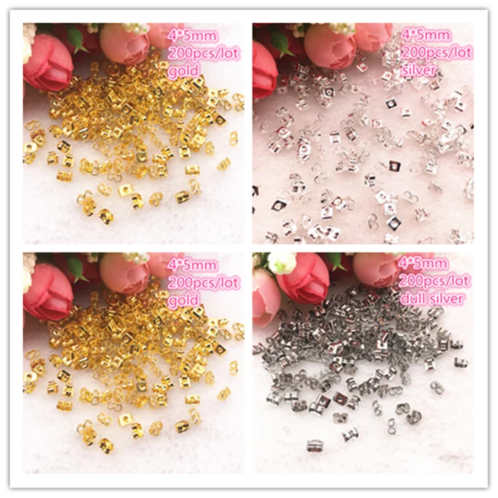 200pcs/lot Alloy Earring Back 4x5mm Gold/Silver Plated Earback Earring Stopper for Findings Diy Jewelry Making