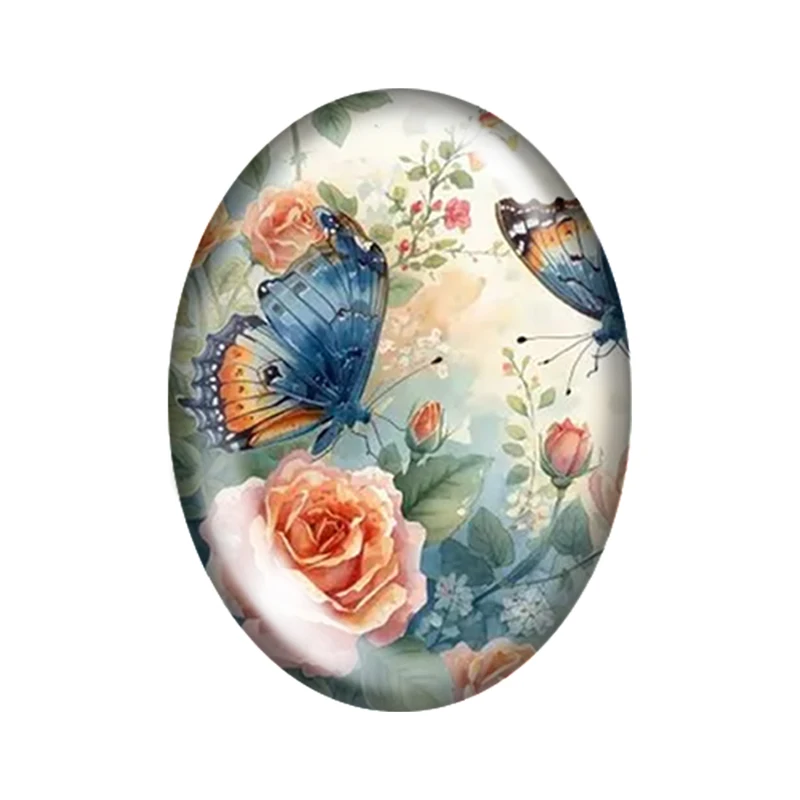 Butterfly  Floral 10pcs mixed 13x18mm/18x25mm/30x40mm Oval photo glass cabochon demo flat back Making findings