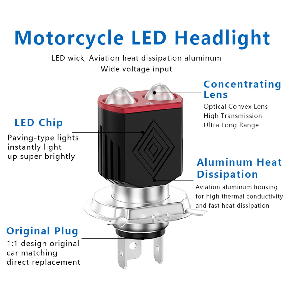 H4 BA20D LED Bulbs Motorcycle LED Headlights Dual Lens White Yellow High Low Beam LED Headlight Bulb Super Bright Driving Lamp