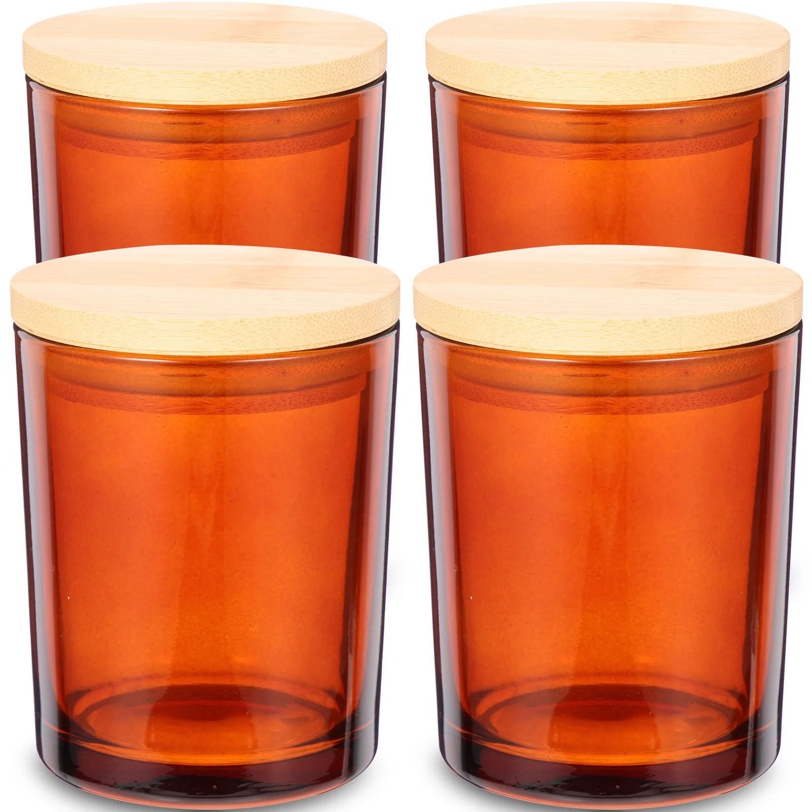 4Sets Glass Cups Bamboo Lids Aromatherapy Holders for DIY Candles Home Decoration Gift Storage Household Supply