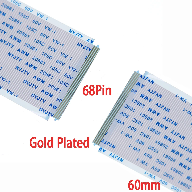 Gold-Plated FFC Flexible Flat Cable 0.5mm Pitch 68Pin 60mm Length Awm 20861 105C 60V VW-1 for Industrial Camera