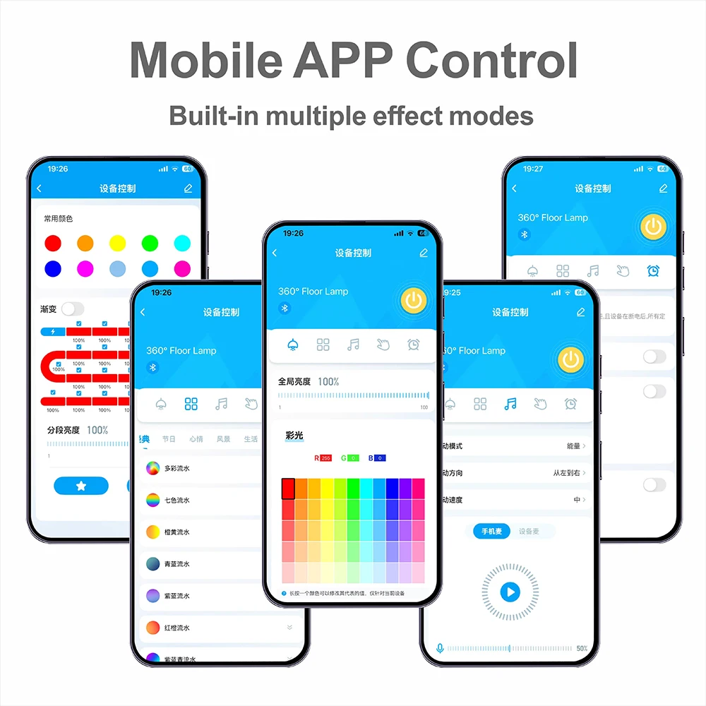مصباح أرضي زاوية RGBIC WS2812 LED مصباح أرضي ذكي حديث App التحكم عن بعد مزامنة الموسيقى اللون تغيير مصباح قائم غرفة نوم 5 فولت