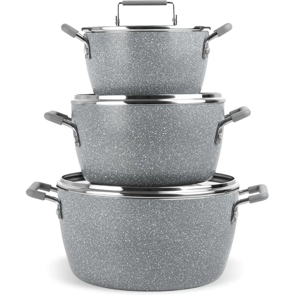 

Gray Pots and Pans Set Nonstick, 6 Stackable Piece Cooking Pots Set, Kitchen Pots, Non Stick Coating, 5qt 3qt & 1.5qt Pots with