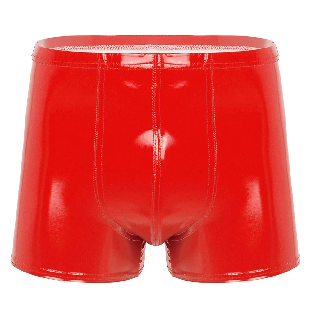 Men Faux Leather Shorts Boxer Sexy Porno Trunks Oil Shiny Smooth Brief Wetlook Latex Underpants Low Rise Hip Lift Underwear