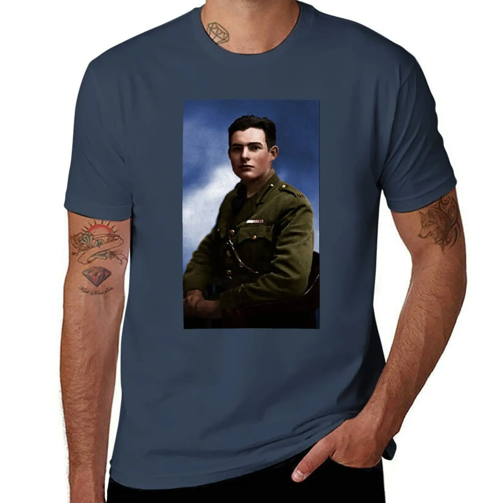 Hemmingway Ernest T-Shirt Basic Breathable Solid Color T-Shirt