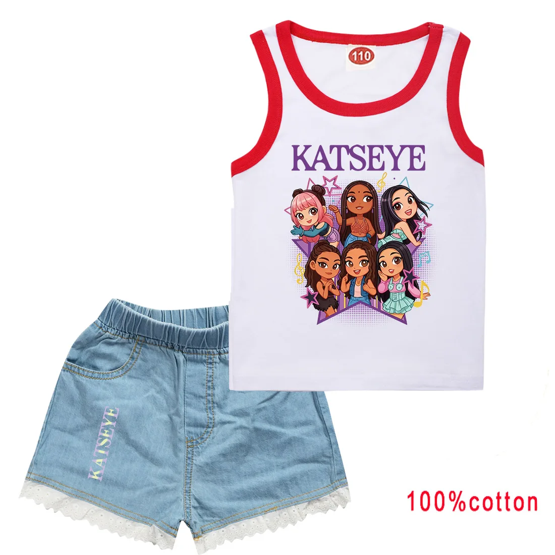 KATSEYE Clothes Kids 2026 Summer Casual Outfits Little Girls Sleeveless Vest Top and Denim Jeans Two Piece Set Children's Sets