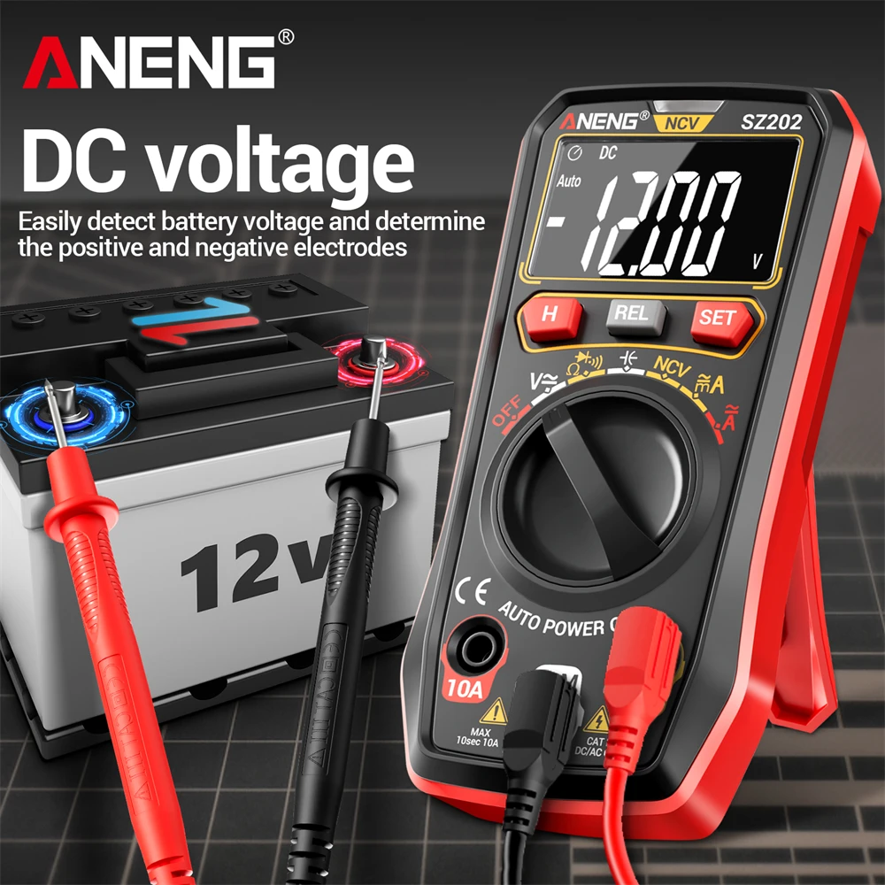 

ANENG SZ202 4000Counts Digital Multimeter Buzzer AC/DC Voltage 10A Current Meter Resistance Capacitor NCV Electrician Detection