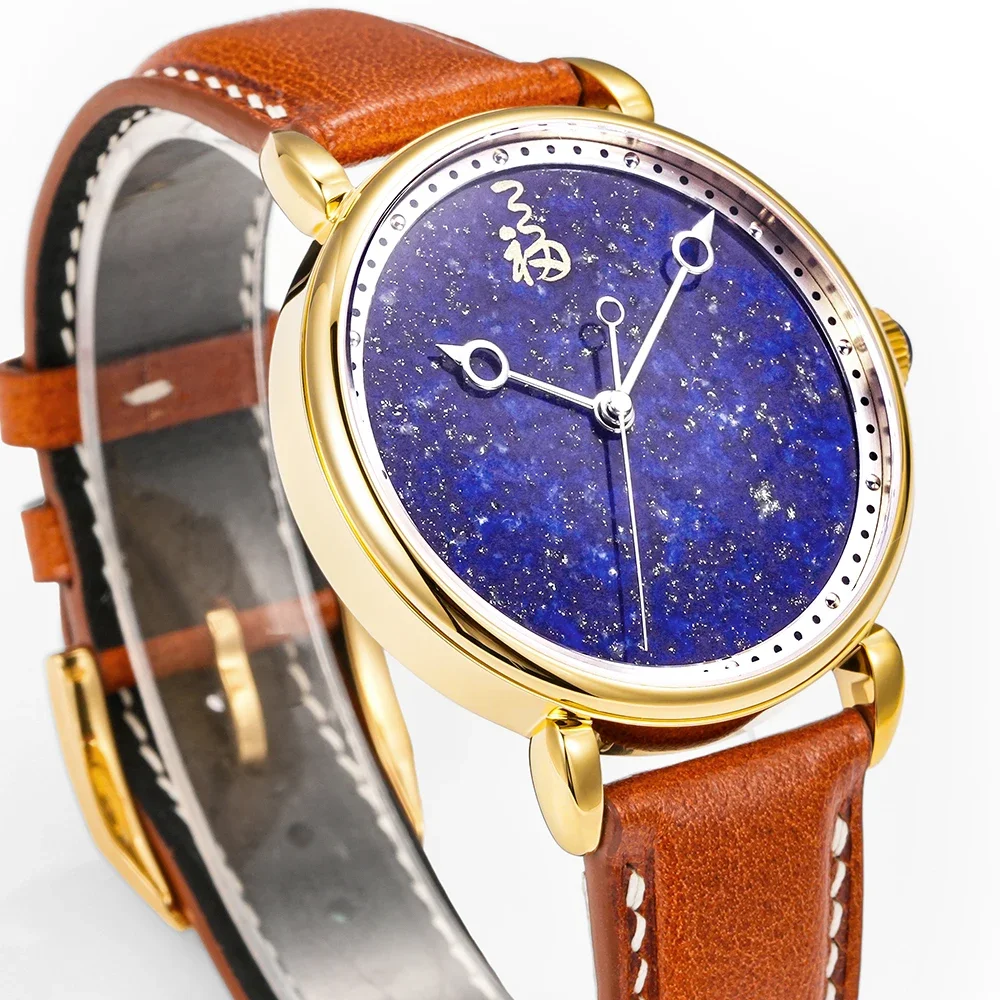 HUASUO 41mm Luxury Natural Gemstone Dail Watch For Men 316L Stainless Steel Automatic Machinery Movement ETA2892 5Bar Waterwroof