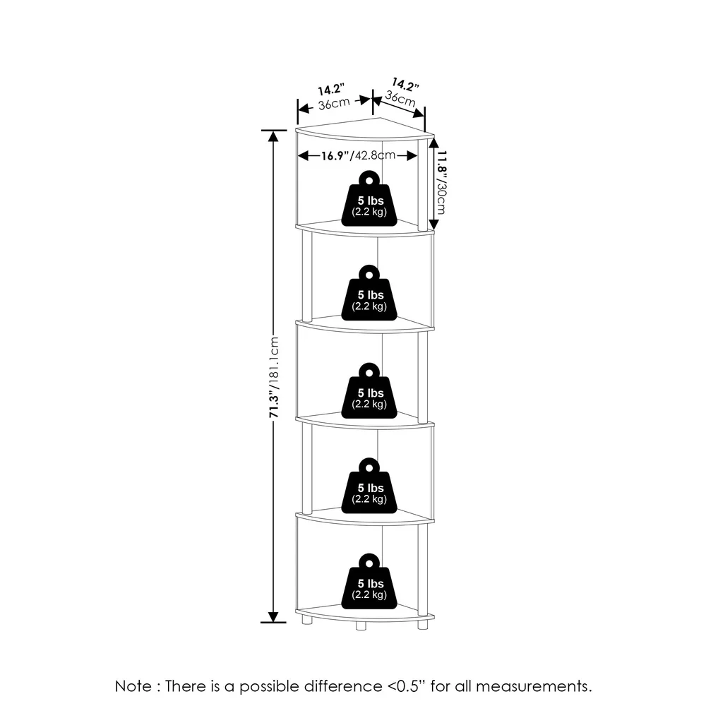 حل تخزين خزانة الكتب على رف زاوية متعرج مكون من 5 طبقات، متين من مادة PVC سهل التجميع، تصميم حديث، ديكور مثالي لغرفة النوم