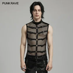 PUNK RAVE Men's Punk Personalized Mesh Tank Top Innovative Style Cool Handsome Tops Sexy Vest Men Clothing Summer