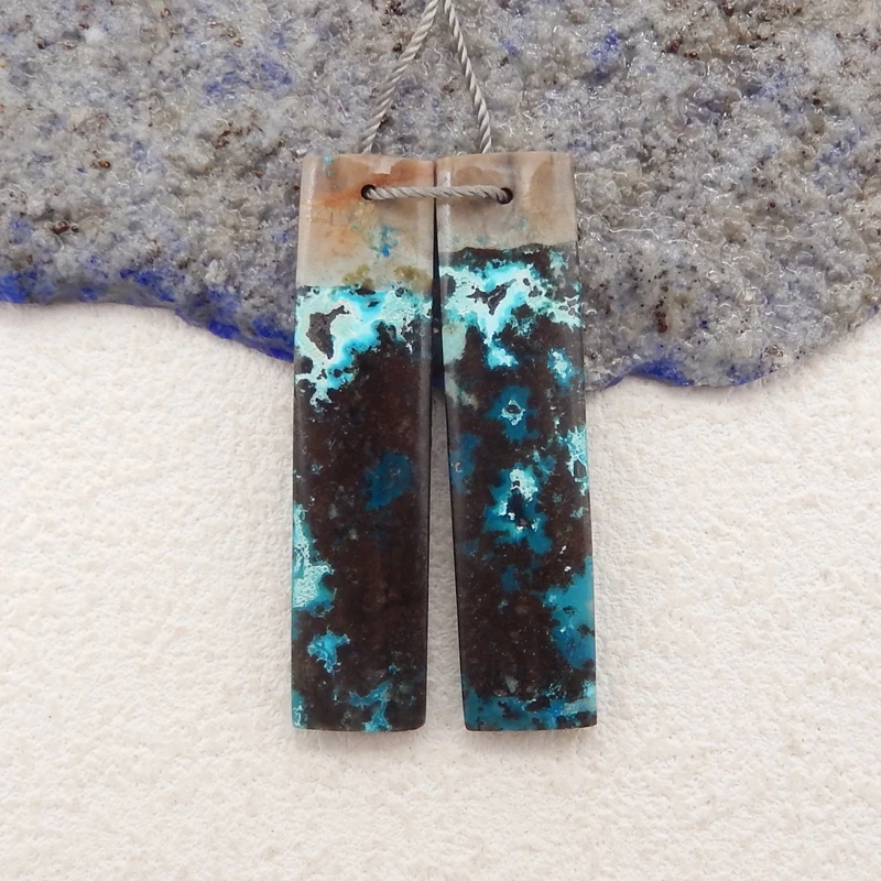 Natural Stone Chrysocolla Rectangle Earrings Beads For Jewelry Making , DIY Jewelry, Gemstone Earrings,40x10x4mm 6g