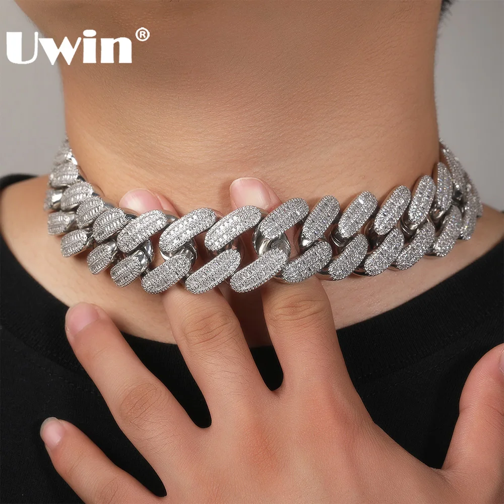 UWIN Heavy Mens Miami Cuban Chain Necklace 26mm Thick Micro Paved Baguettecz Cubic Zirconia Cuban Link Chain Hip Hop Jewelry