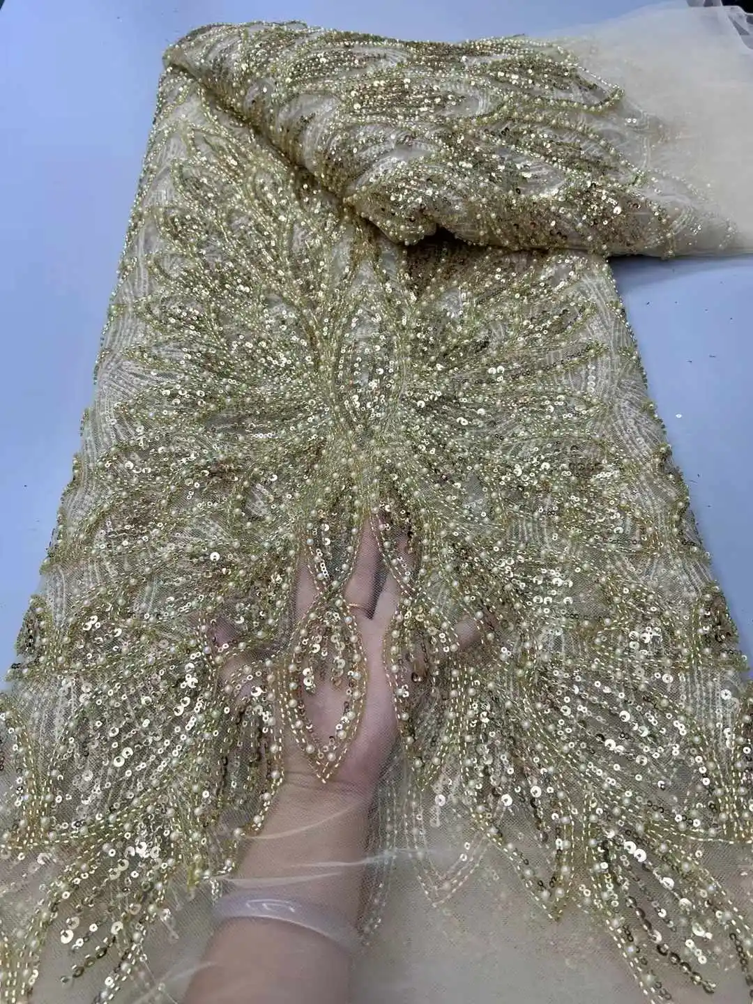 

Fashion French Mesh Beaded Embroidery groom Lace Fabric With Sequins African Nigerian Fabric For Wedding Dress Women Sewing