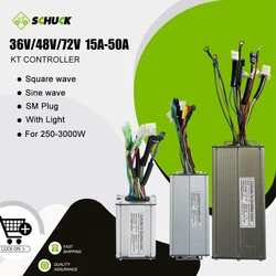 36-48V 56-90V 15A-50A KT Ebike Square Sine Wave Controller Group with All SM Connector Use for 250W-3000W Electric Bicycle Motor