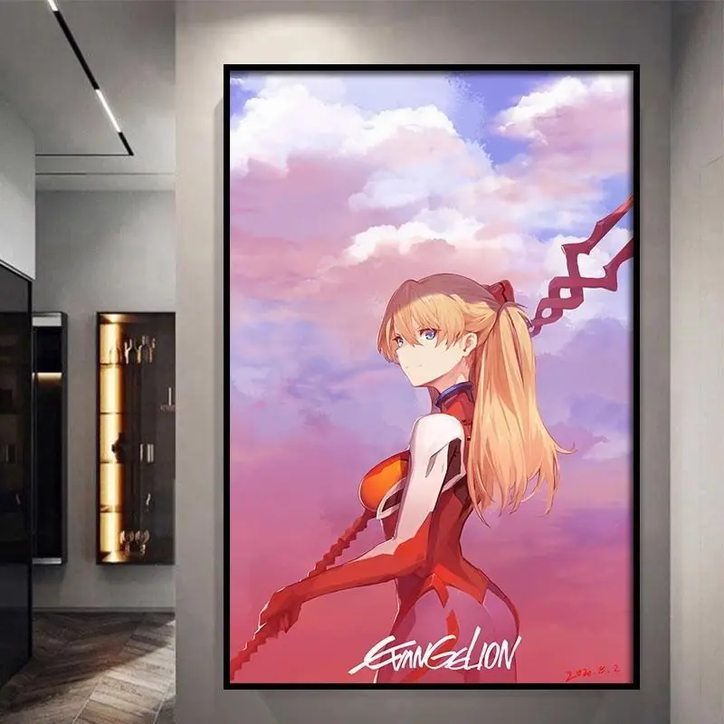 Póster de dibujos animados de Evangelion Asuka del siglo de neón, pintura decorativa 2D, decoración del hogar circundante, varios tamaños