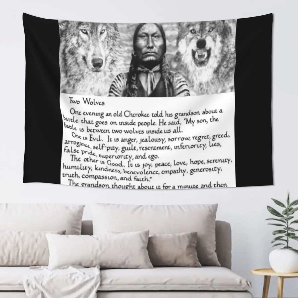 

Wise Cherokee saying/ story about 2 wolves Tapestry Room Aesthetic On The Wall Tapestry