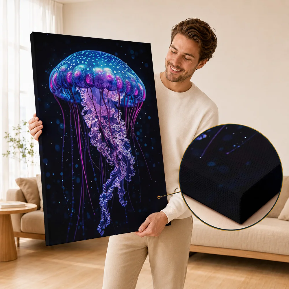 Jellyfish Framed Canvas Posters Modern Nature Design Canvas Wall Art With Customized Photo For Kids Room Ideal Animal Lover Gift