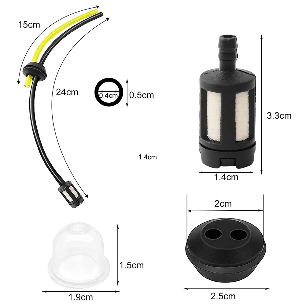 Juego de 3 filtros universales para cortadora de césped, Kit de filtro de línea de combustible para desbrozadora, cortacésped, imprimadores, manguera de combustible, piezas de herramientas de jardín