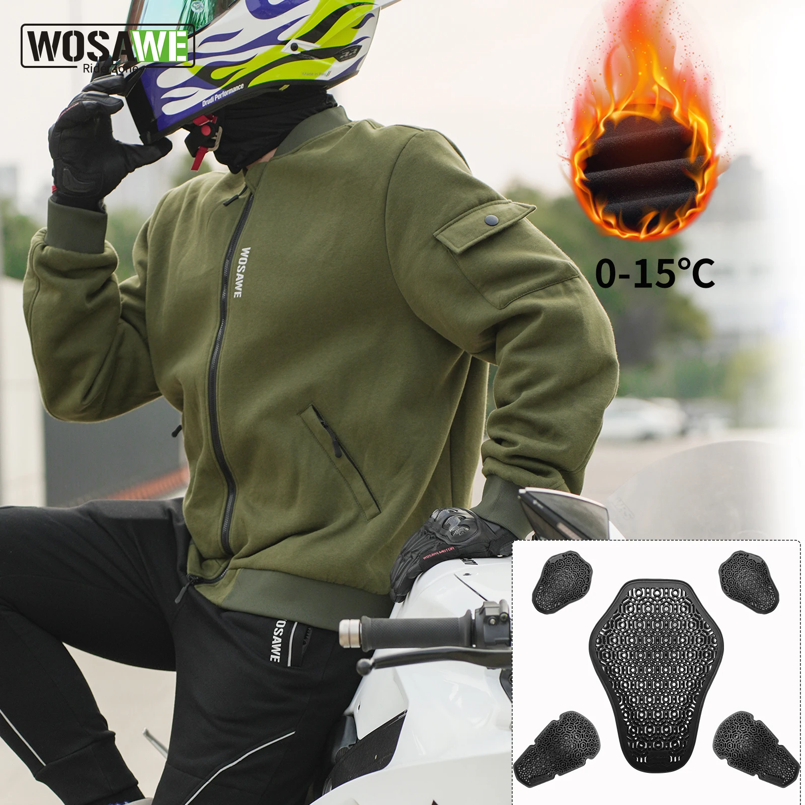 

WOSAWE Men Motorcycle Armored Jacket Winter Warm Jacket Riding Casual Motorcycle Bomber Jacket with CE Certified Protective Gear