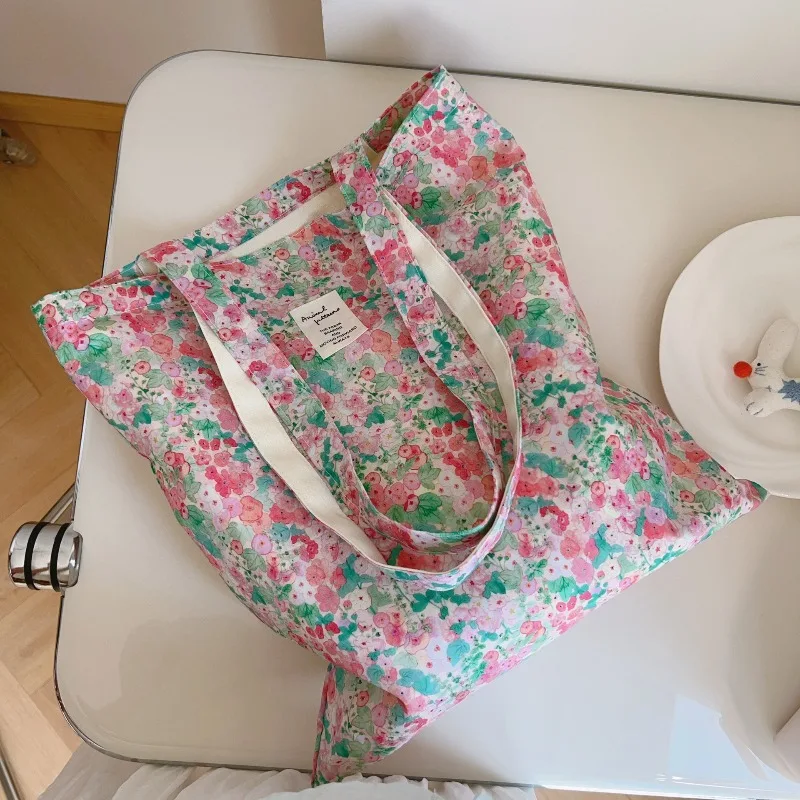 

Dusty Pink Floral Cotton Tote Set - Two-Size Reversible Shoulder Bag Fresh & Artistic for Girls