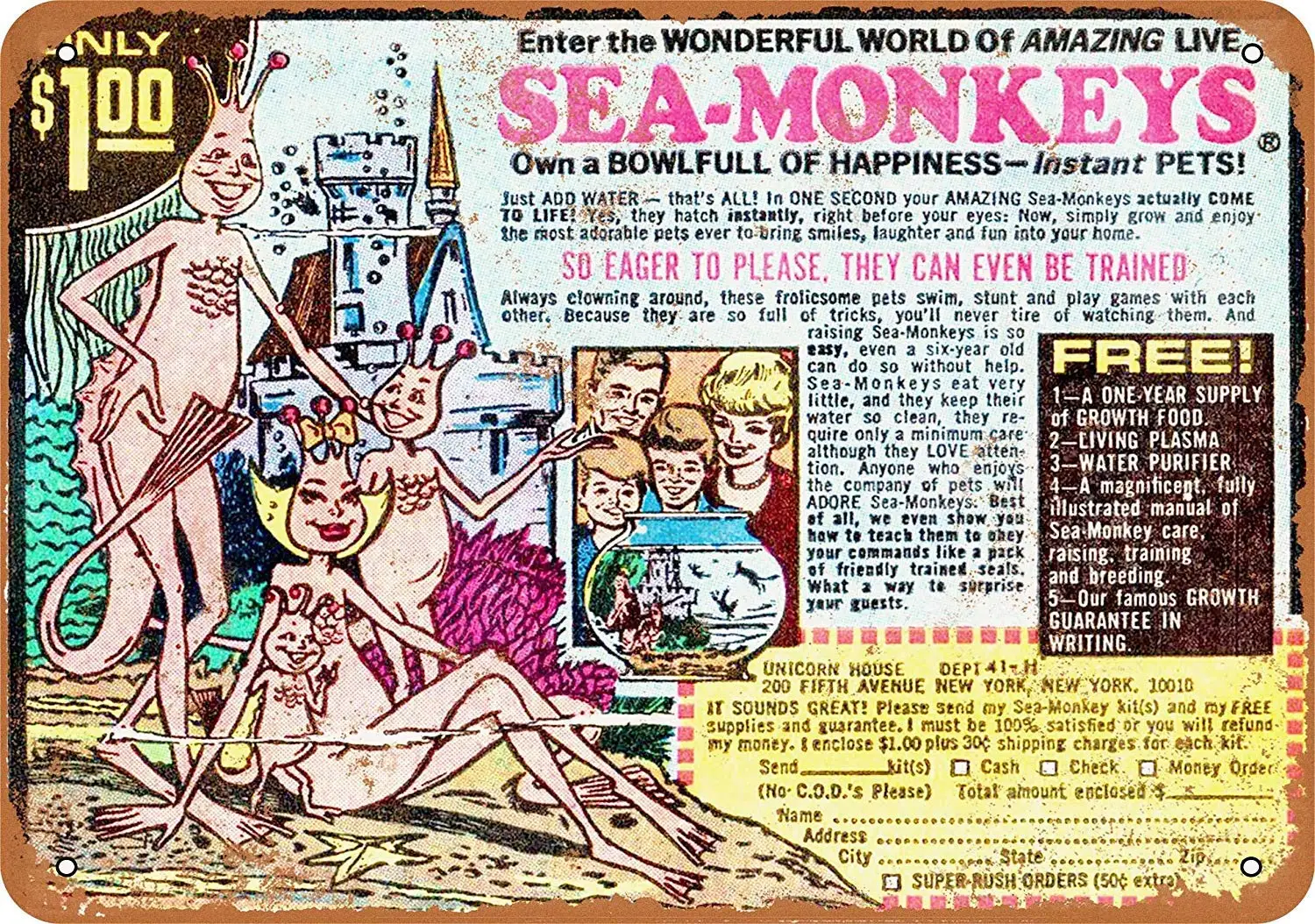 Metal Sign - Vintage Look Sea Monkeys Comic Book Ad 8 x 12 Inches
