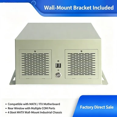 MATX Wall Mount Industrial PC Case, 4 Expansion Slots Multi COM Port Full Height Card Bracket for CNC Machinery