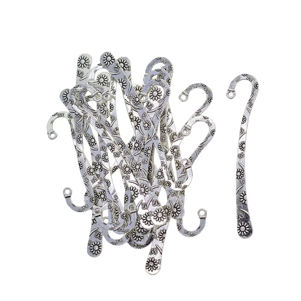 20 Pieces Silver Daisy Flower Metal Bookmark Hooks Beading Book Marks