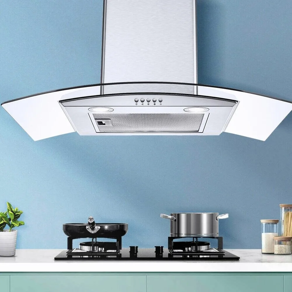 Tieasy 30 inch 450CFM Kitchen Wall Mount Tempered Glass Vented 3-Speed Fan Range Hood USGD3375A