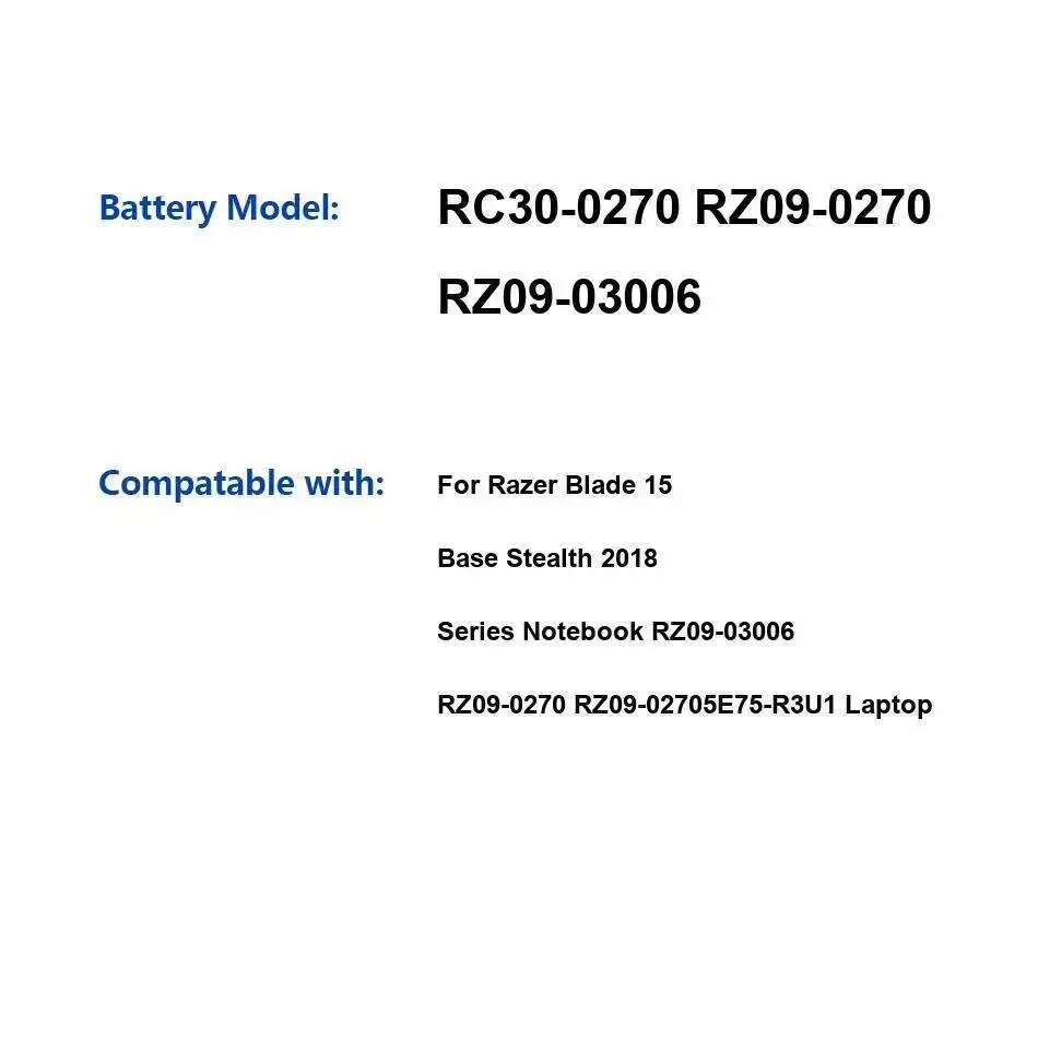 

Аккумулятор для ноутбука Razer Blade Stealth 15 2018 RZ09-03006 RZ09-0270 RZ09-02705E75-R3U1 RC30-0270, легкий вес 4221 мАч