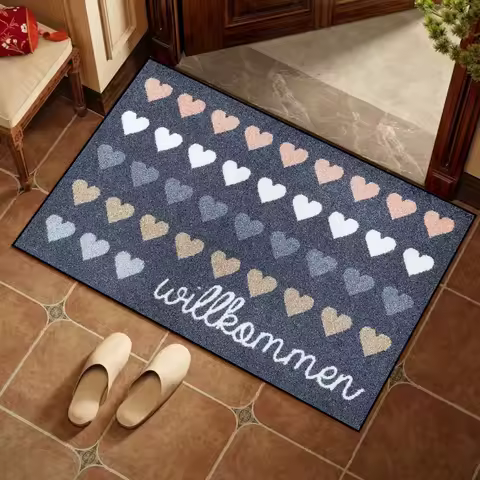 German Welcome Mat Heart Doormat Rug Non-slip Washable Entryway Carpet Idea for German Language Enthusiasts Vintage Minimalist