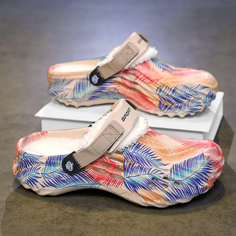 Men's Winter Slippers Soft Indoor Warm Women Slippers Summer Removable Sandals Men Non Slip Plush Fur Clogs Big Size Slippers 47